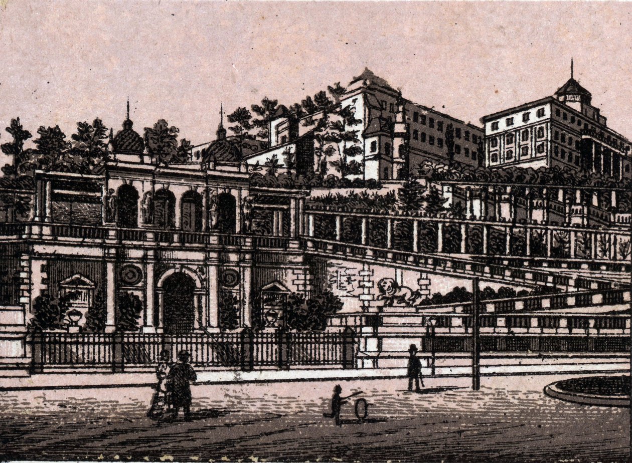 Budapest, Hungría: vista del Bourgbazar. en "El mundo ilustrado 168 vistas" Sin fecha (finales del siglo XIX) de Unknown artist