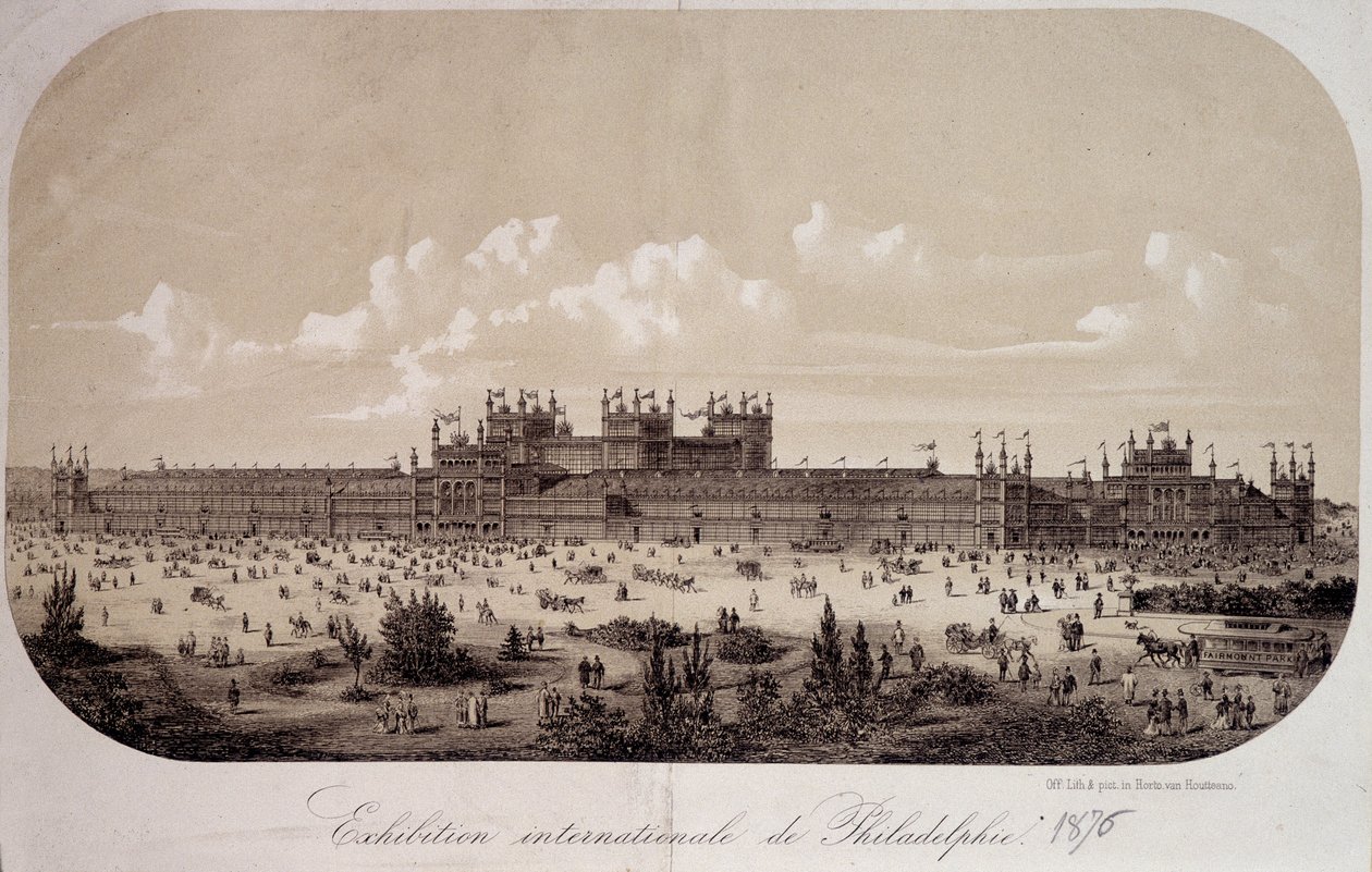 Edificio conmemora el centenario de la fundación de los Estados Unidos (1776-1876) en la Exposición Internacional de Filadelfia de Unknown artist