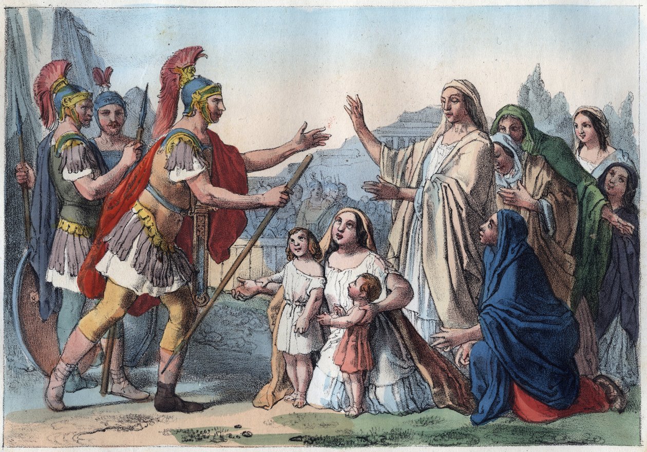 Cayo Marcio Coriolano y su madre (488 a.C.) - Coriolano asedia Roma con el apoyo del pueblo - su madre Veturia y su esposa Volumnia lo persuaden para retirarse - Veturia y Volumnia ante Coriolano - Madre e hijo de Unknown artist
