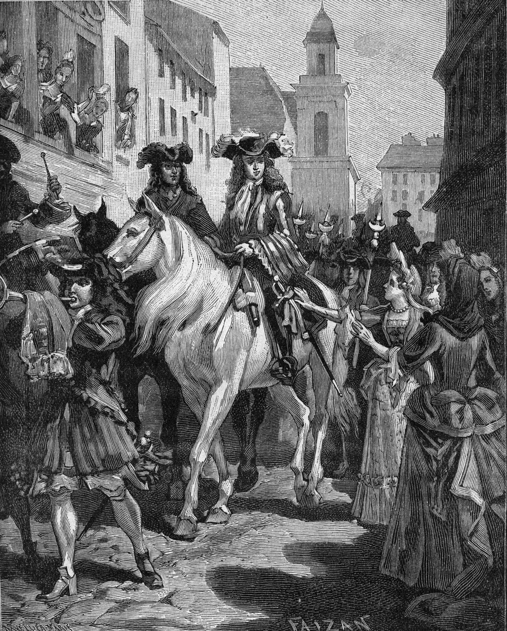 Guerra de los Camisardos (1702-1704): Un católico intenta tocar al líder de los Camisardos, Jean Cavalier (1681-1740). Nimes, Gard (30). Grabado del siglo XIX. En “Historia de Francia” por Jules Michelet de Unknown artist