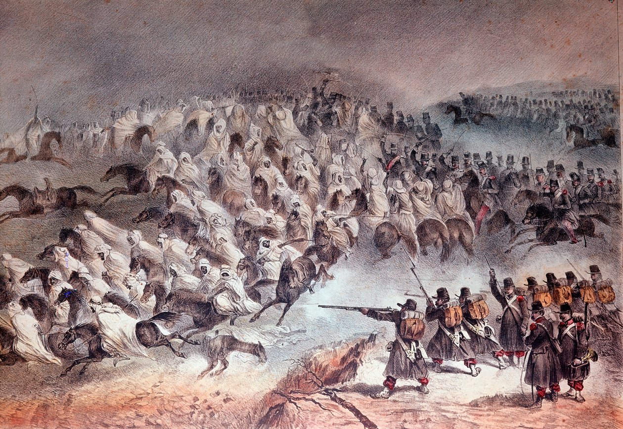 Campaña de Argelia, conquista de Constantina: la retirada del ejército francés en Sidi-Tamtam, 27 de noviembre de 1836 (litografía) de Unknown artist