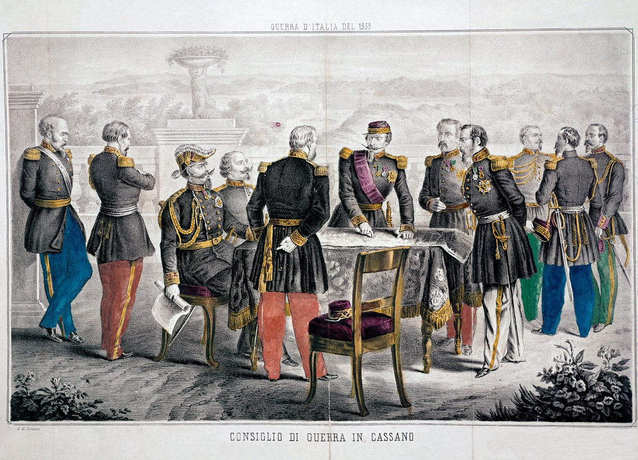 Campaña de Italia 1859: Consejo de Guerra de Cassano que ve la reunión de Vittorio Emanuele II y el Emperador Napoleón III. Colección Privada de Unknown artist