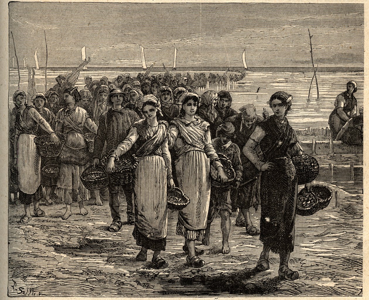 Cancale - Bretaña - Las cancalaises al regreso de los barcos de pesca - grabado en "Patria - Descripción pintoresca de Francia en 6 volúmenes" por Lucien Huard - finales del siglo XIX de Unknown artist