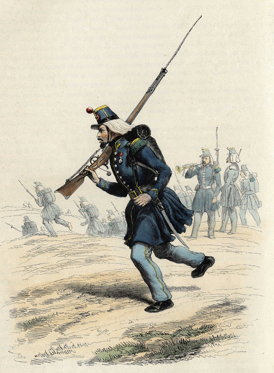 Carabineros de los cazadores de Orleans del ejército francés, creados en 1840 y enviados a Argelia en 1841, en “L