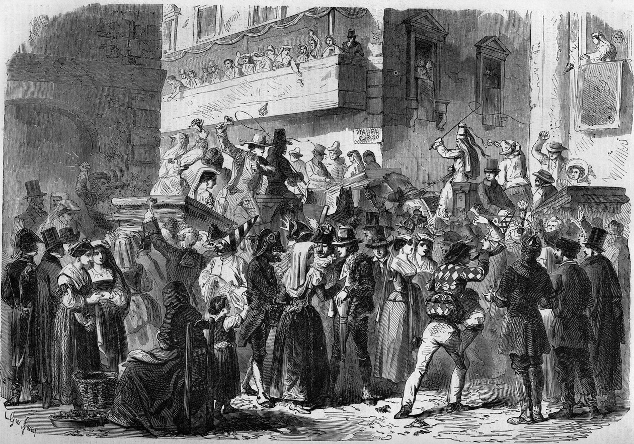 Carnaval de Roma basado en un dibujo de Gierdziejewski en 1858. de Unknown artist