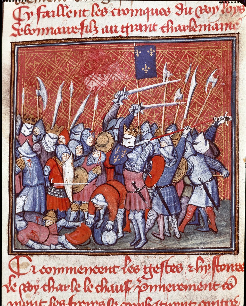 Dinastía carolingia: el rey carolingio Carlos II llamado el Calvo (823-877) durante una batalla de Unknown artist