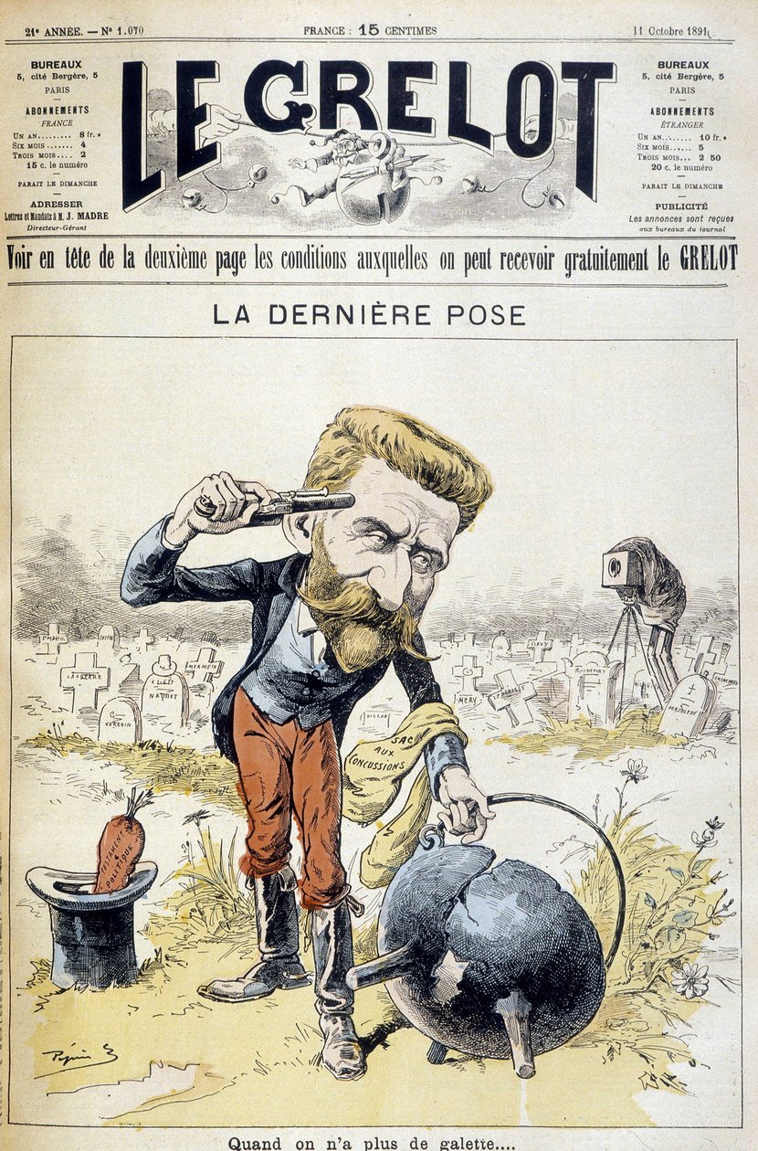 Caricatura sobre el suicidio del General Boulanger - en “Le Grelot” del 11/10/1891 de Unknown artist