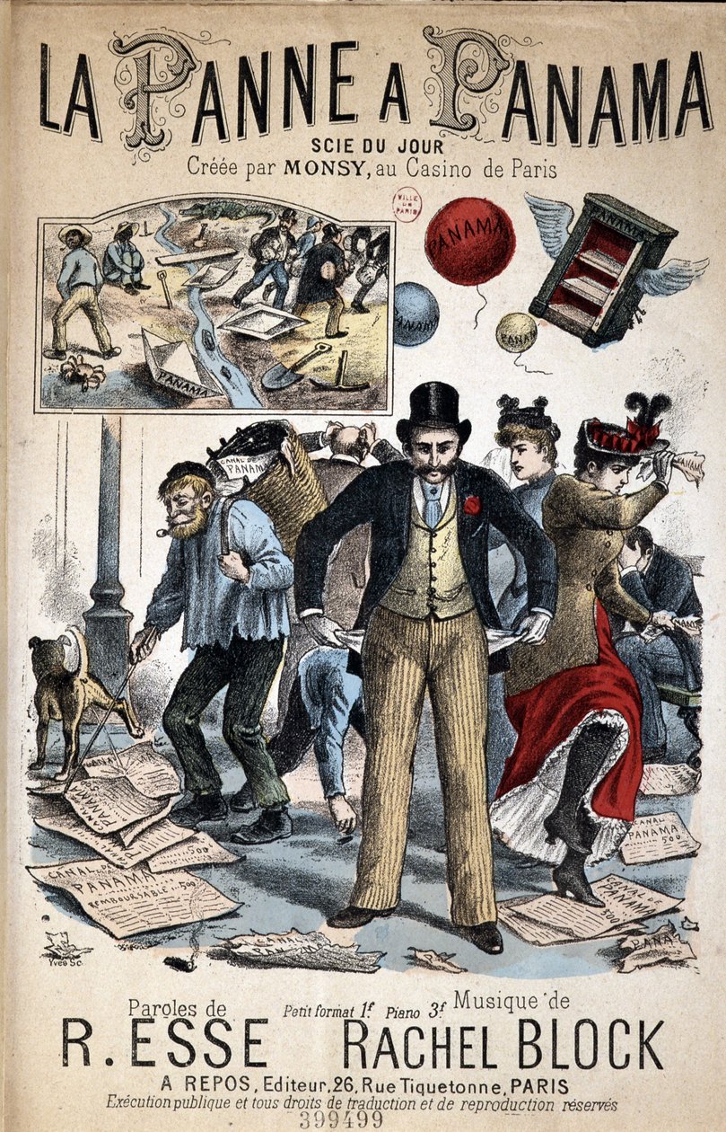 Canción de caricatura “La Panne a Panama”, vista del día creada por Monsy en el Casino de París, letras de R. Esse y música de Rachel Block de Unknown artist