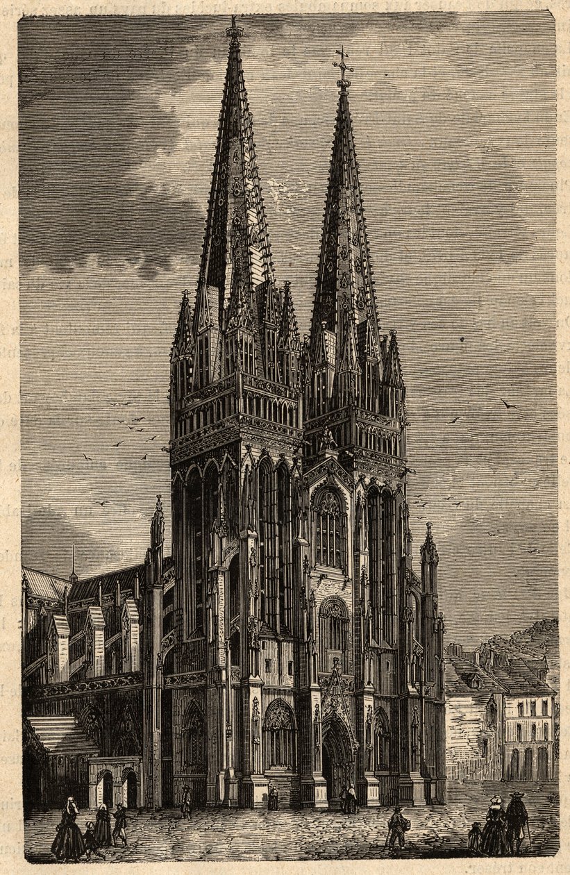 Catedral de Saint Corentin de Quimper. Grabado en 