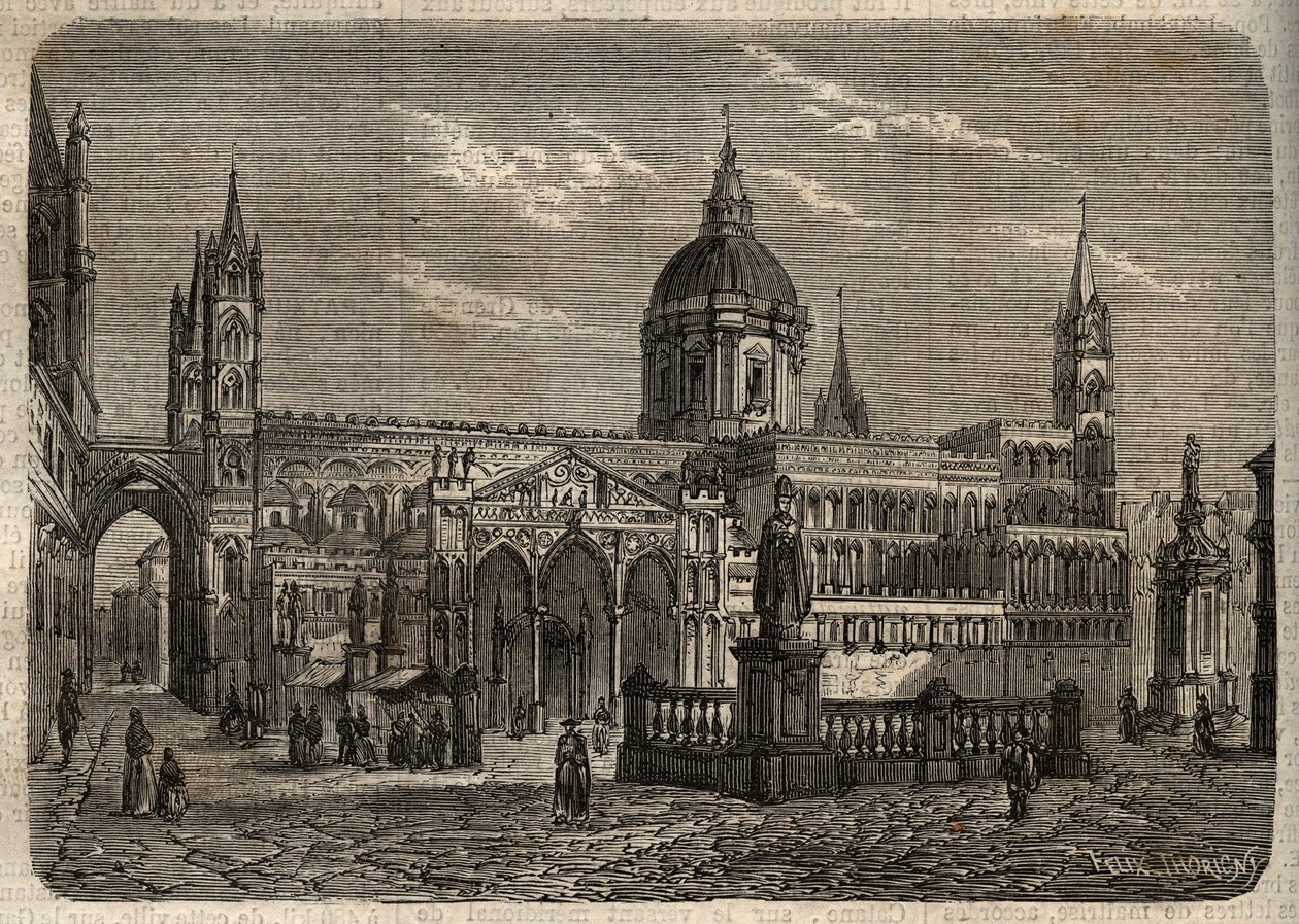 Catedral de Palermo - Duomo di Palermo - grabado en “Dictionnaire populaire illustrious” - 1864 - por Joseph Decembre y Edmond Allonier de Unknown artist