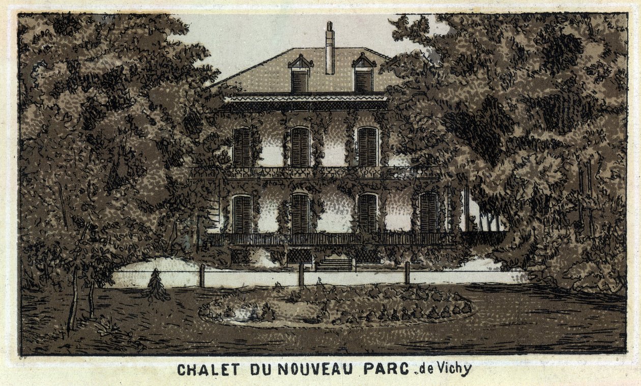 Chalet del nuevo parque de Vichy (Allier y la región de Auvernia). Cromolitografía de finales del siglo XIX de Unknown artist