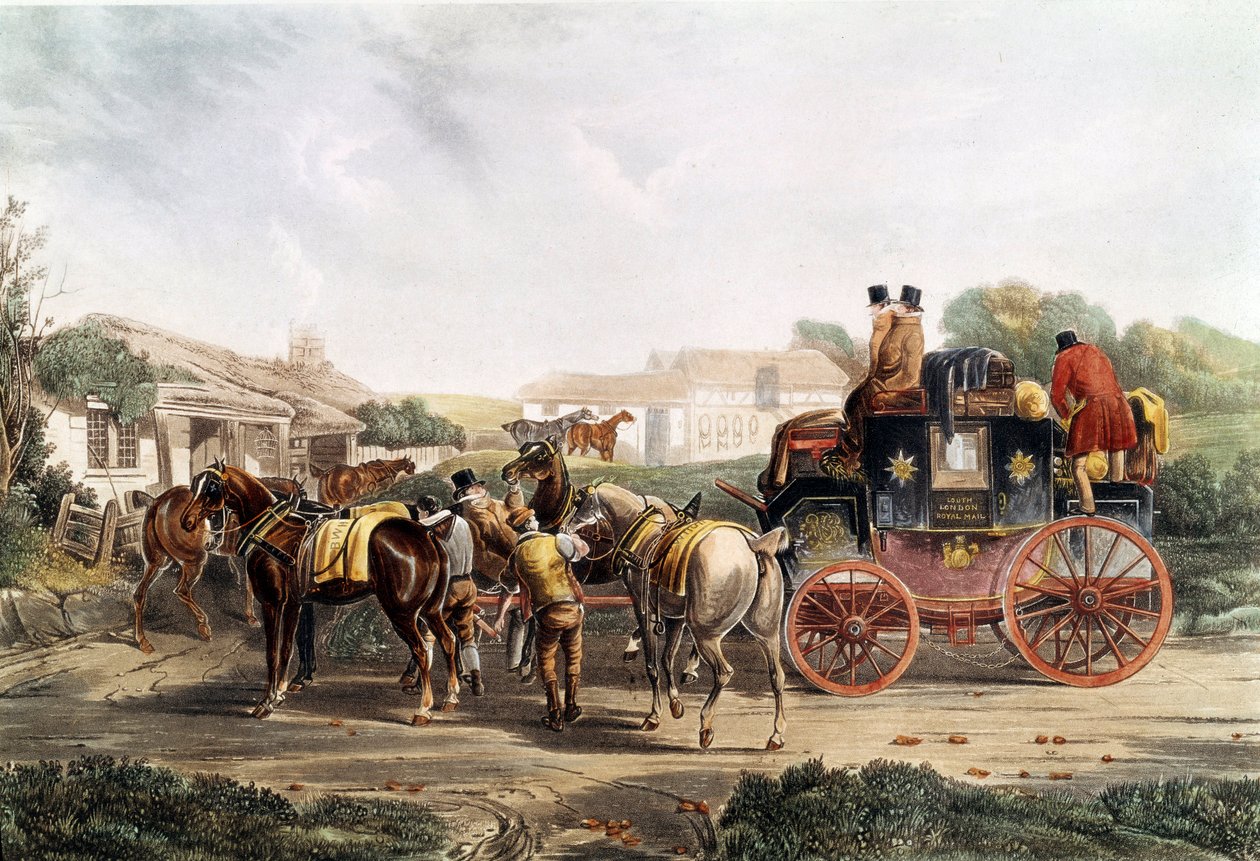 Cambio de enganche en la posada durante un viaje en coche de Unknown artist