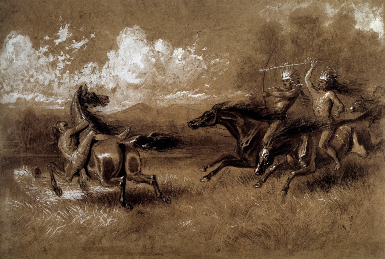 Carga de indios contra un enemigo de otra tribu. Anónimo, siglo XIX de Unknown artist