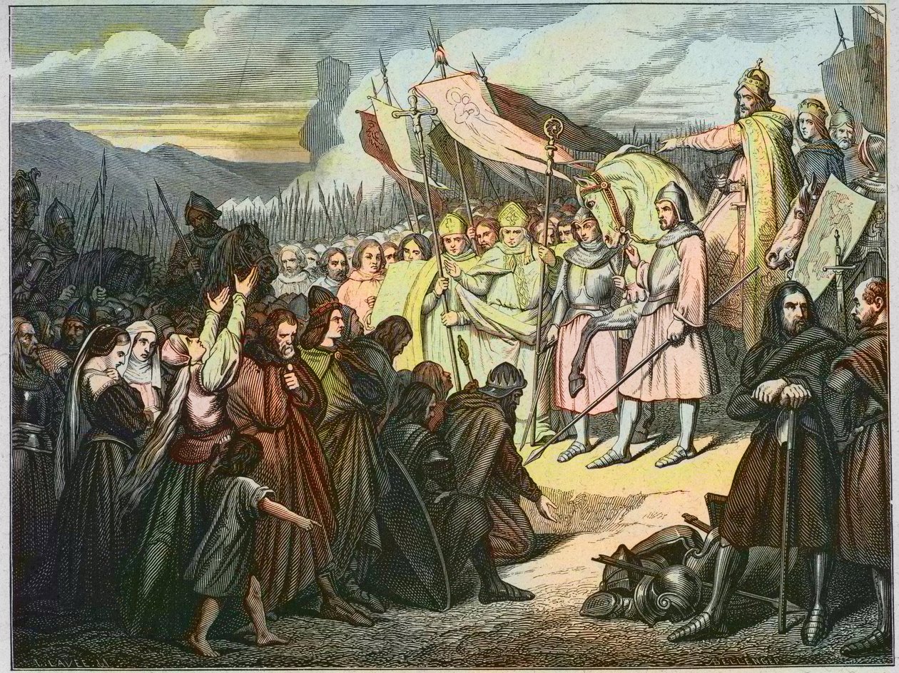 Carlomagno acepta la rendición de Wittekind en Paderborn (785) - Victoria de Carlomagno (742-814) sobre el brazo sajón de Widukind de Sajonia (Wittekind) en 785 (Widukind o Witikind - Widukind de las guerras sajonas: líder germánico de los sajones Widukind de Unknown artist