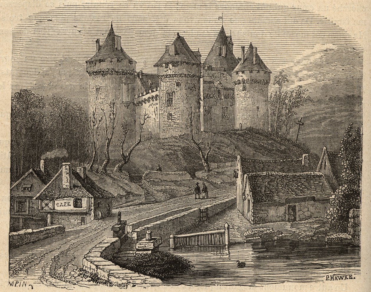 Chateau de Combourg - Ille-et-Vilaine, Bretaña - grabado en 