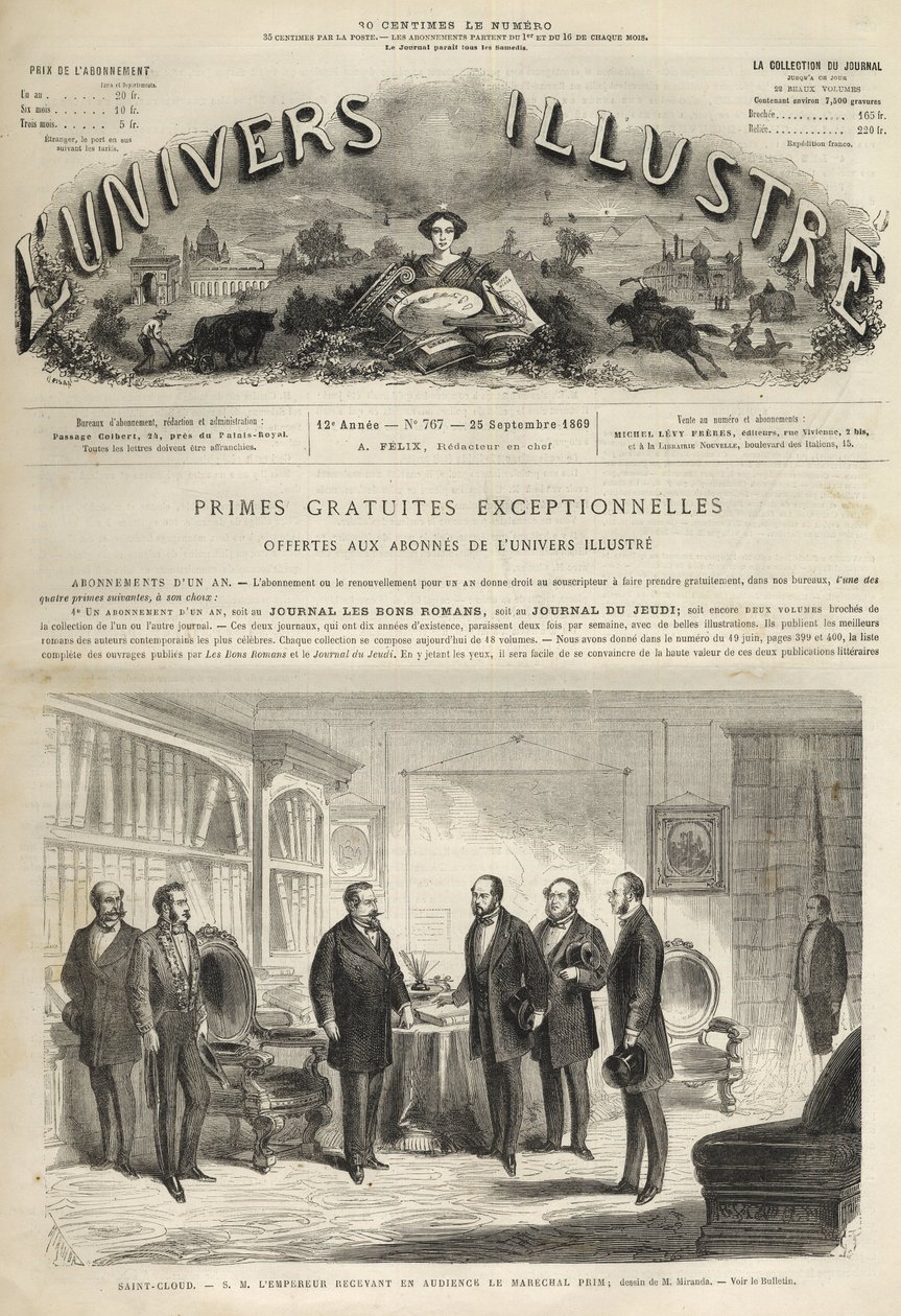 Chateau de Saint-Cloud Napoleón III recibiendo a Juan Prim (general y estadista español) de Unknown artist