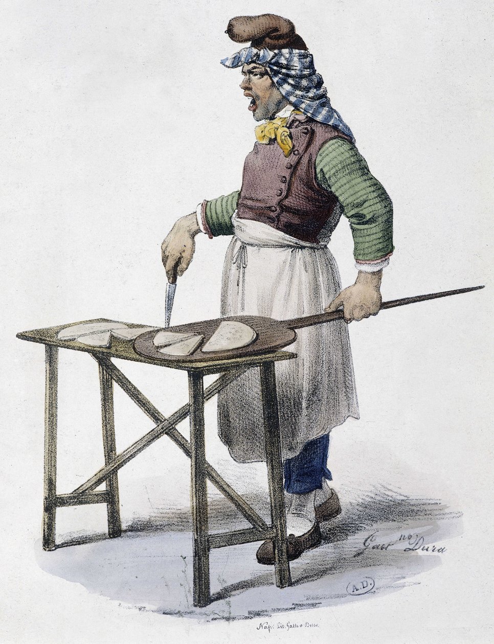 Vendedor de queso en Italia - litografía de Unknown artist