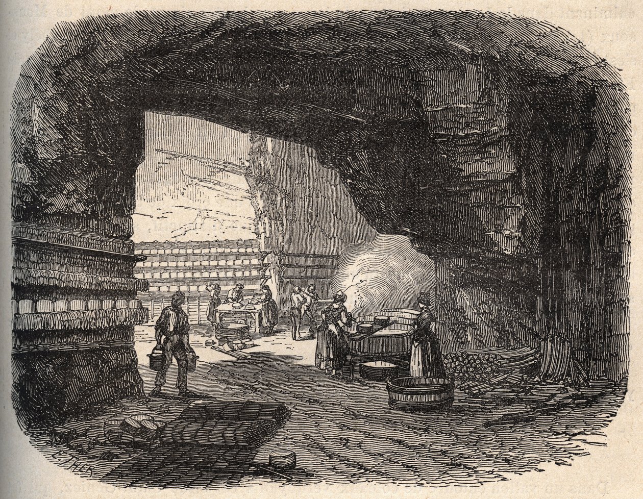 Quesos - bodegas de roquefort - grabado en "PATRIE - DESCRIPCIÓN PICTÓRICA DE FRANCIA EN 6 VOLÚMENES" por Lucien Huard - finales del siglo XIX de Unknown artist