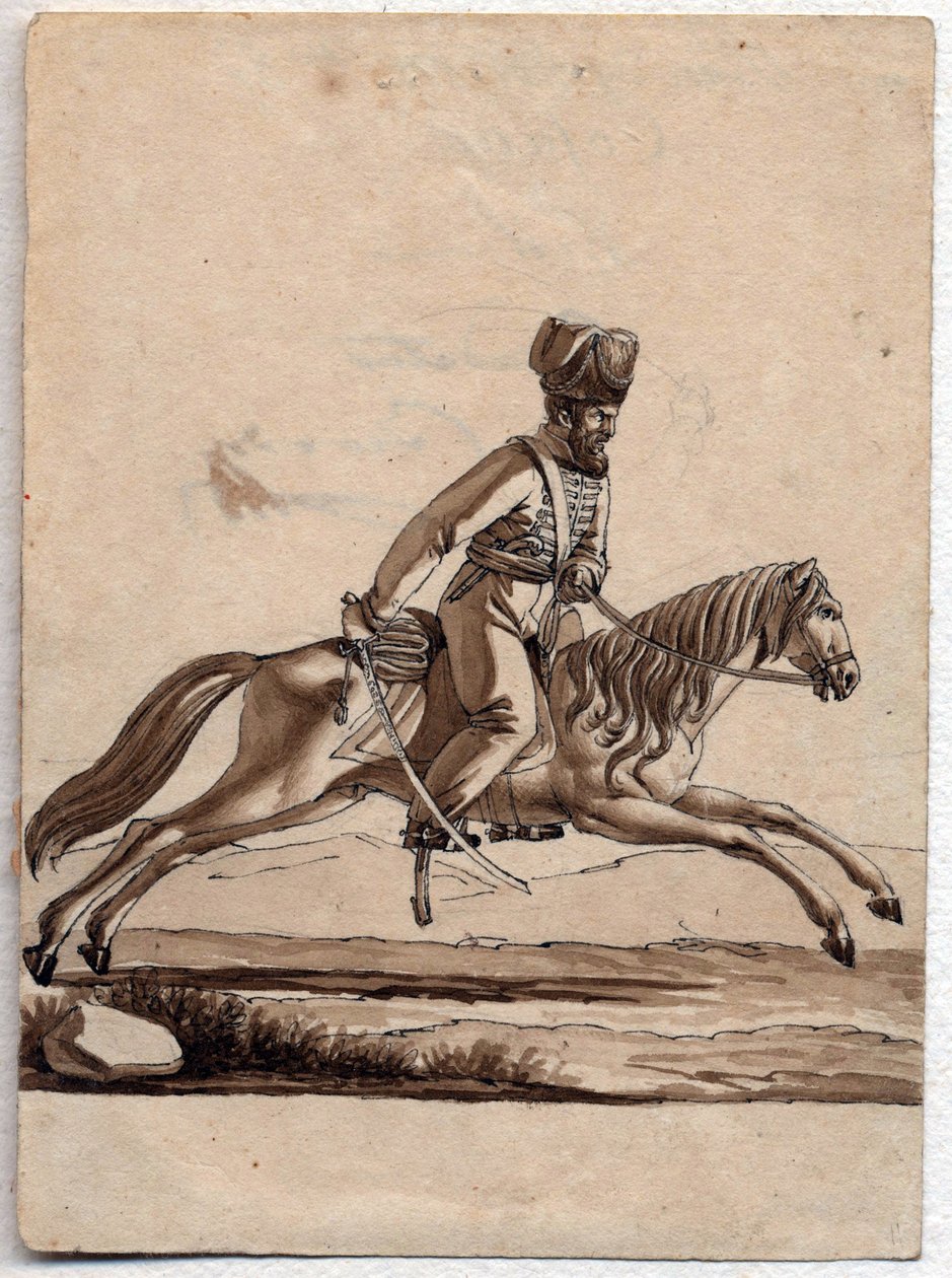 "Jefe (atamán) cosaco" Dibujo anónimo 1818 Dim 11,4x8,2 cm Colección privada de Unknown artist
