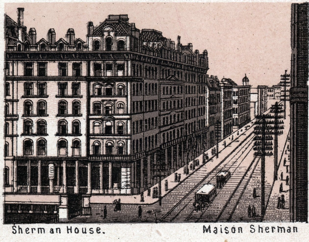 Chicago, Estados Unidos: vista de la Casa Sherman. en "El mundo ilustra 168 vistas" Sin fecha (finales del siglo XIX) de Unknown artist