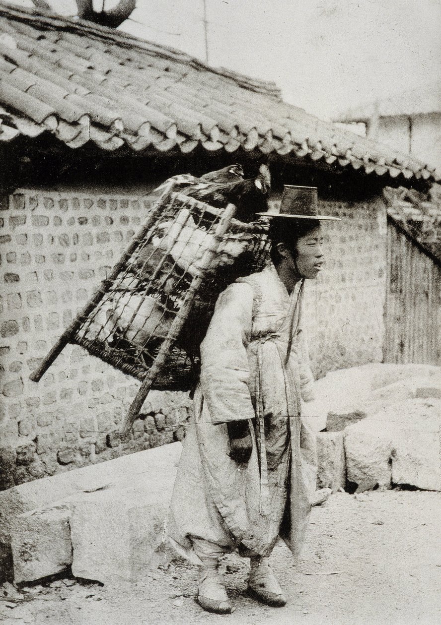 Vendedor de pollos, Corea, finales del siglo XIX de Unknown artist