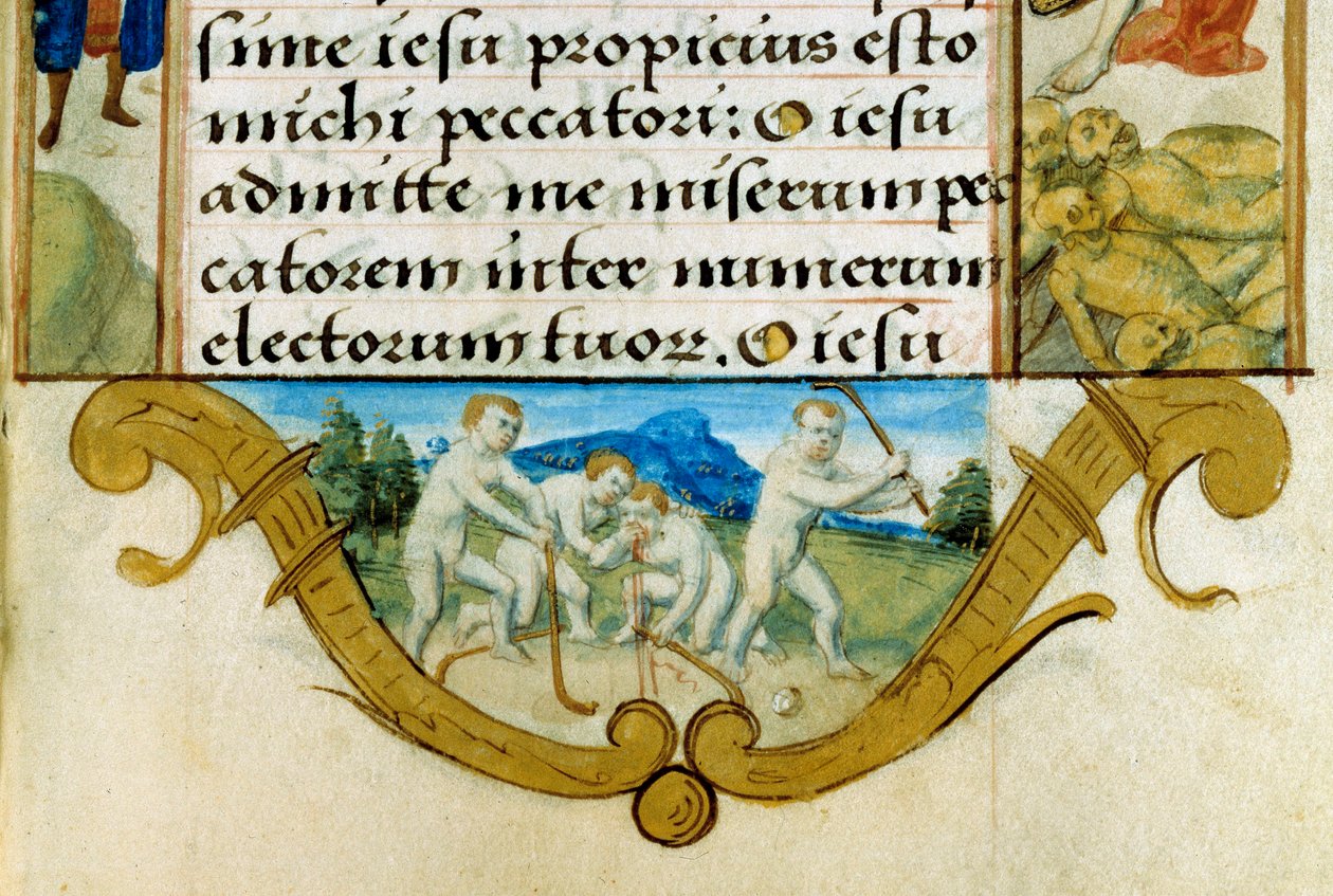 Niños jugando a un juego de pelota, antecesor del hockey (detalle) de Unknown artist