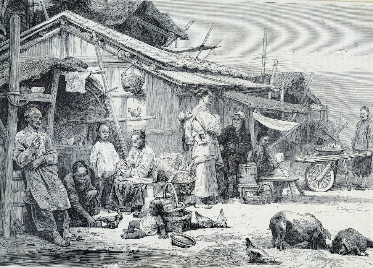 Aldea pesquera china en California de Unknown artist