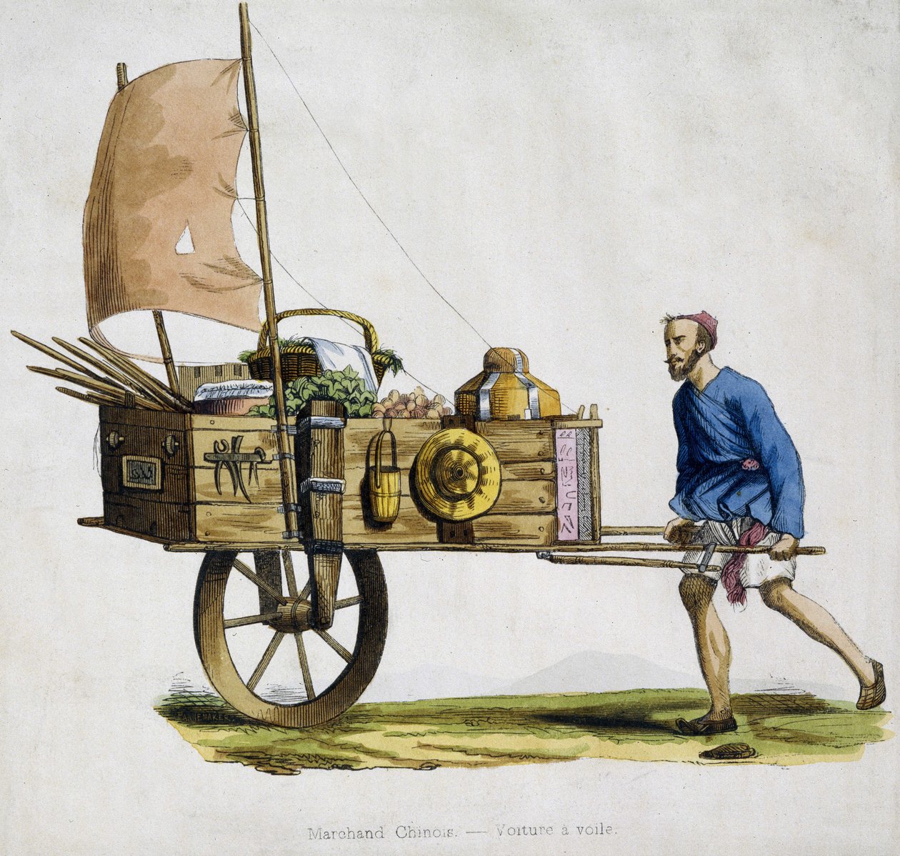 Comerciante chino y su carro de vela de Unknown artist