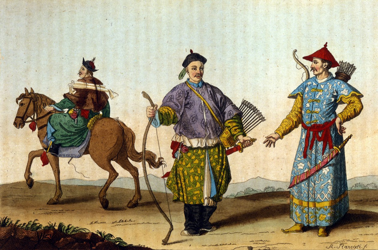 Mandarines militares chinos de diferentes épocas - en “El traje antiguo y moderno” de J. Ferrario, ed. Milán de Unknown artist
