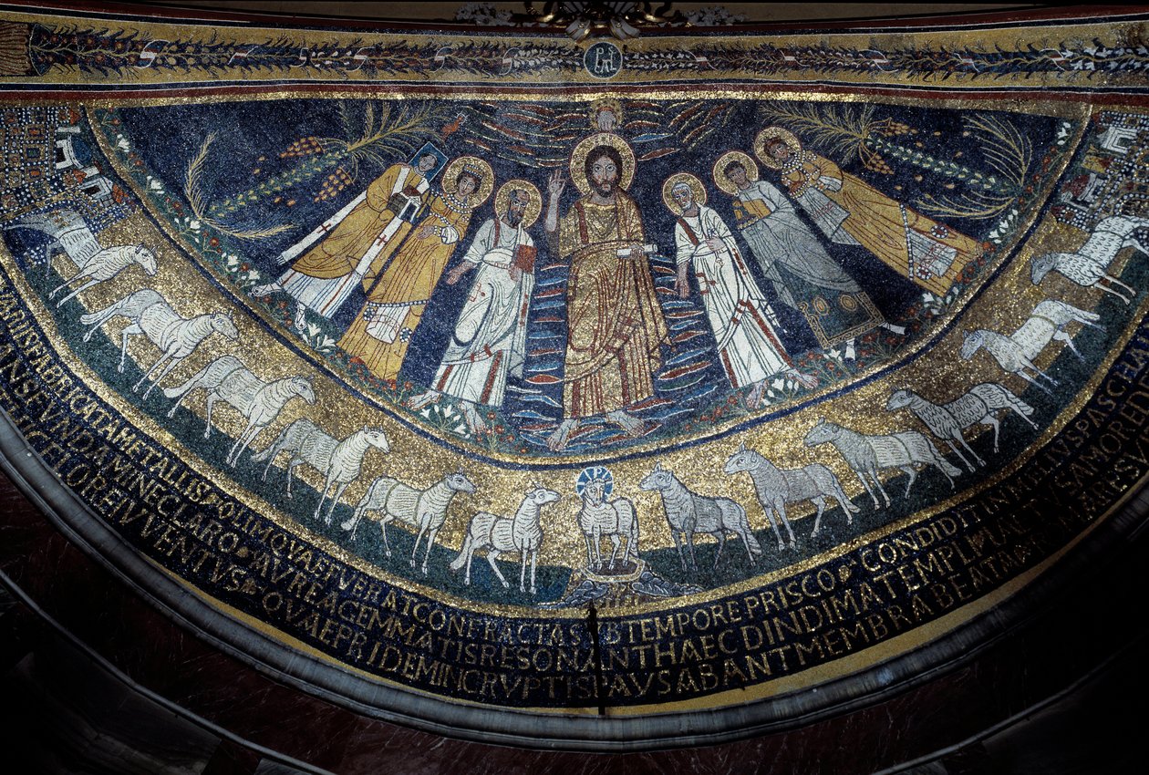 Cristo entre San Pablo, Santa Cecilia, San Pascual, San Pedro, San Valeriano y Santa Ágata de Unknown artist