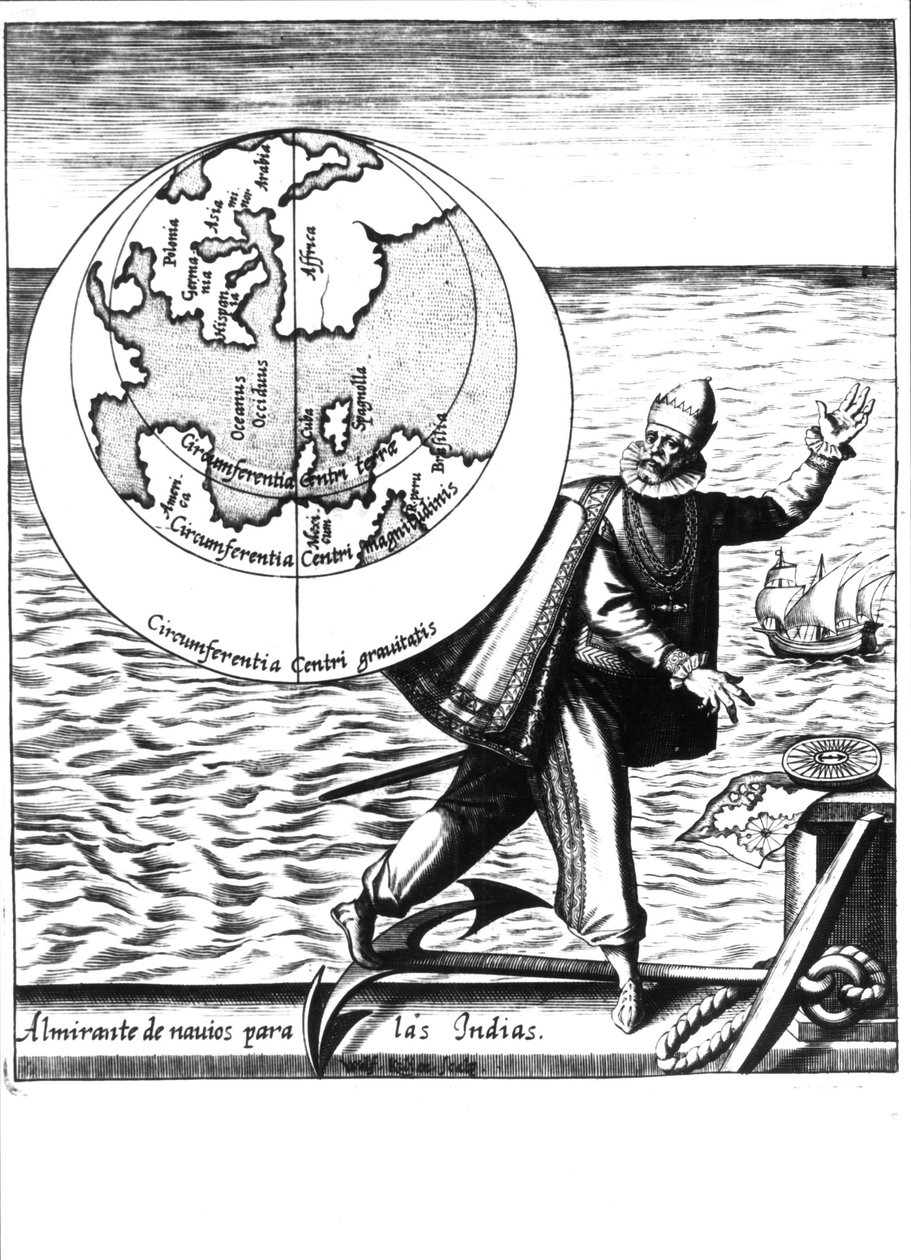 Cristóbal Colón en “Nova Tipus Transacto Navigatio Novi Orbi” por Philoponus Honorius de Unknown artist