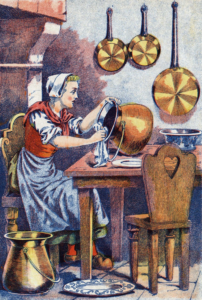 Cenicienta en su cocina, Ilustración para “Cenicienta”, cuento de Charles Perrault (1628-1703), escritor francés. Ilustración anónima. de Unknown artist