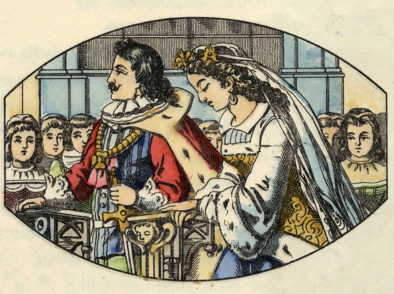 La boda de Cenicienta con el príncipe. Ilustración del cuento de Charles Perrault “Cenicienta o La pequeña zapatilla de cristal”. de Unknown artist