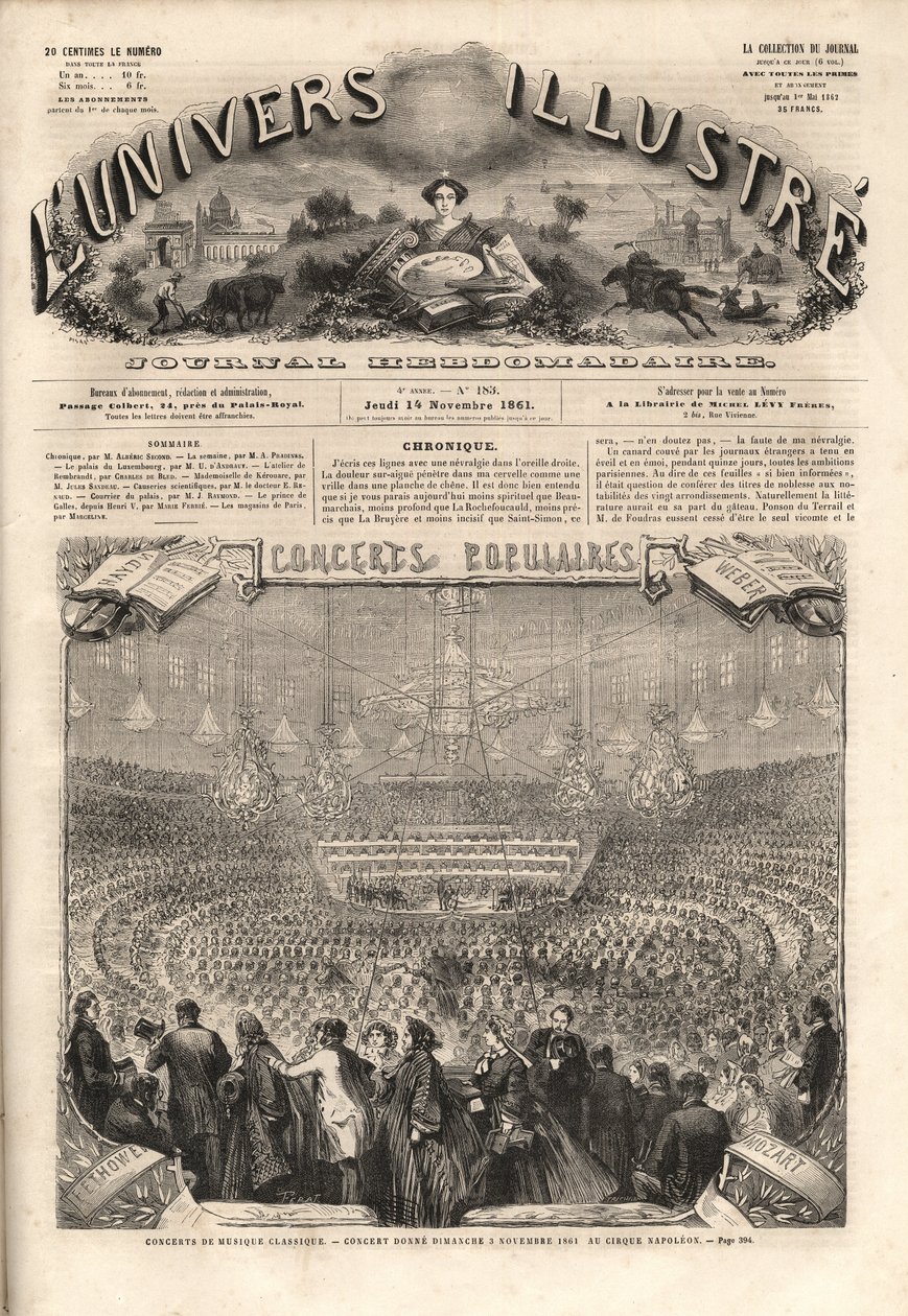 Circo Napoleón (actual circo de invierno, rue Amelot, París) - Concierto de Música Clásica el domingo 3 de noviembre de Unknown artist