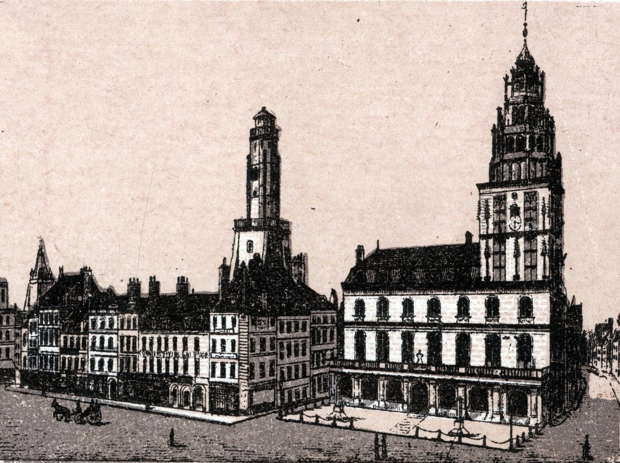 Ciudad de Calais: antiguo faro y ayuntamiento en "El Mundo Ilustrado 168 vistas". Sin fecha (finales del siglo XIX). de Unknown artist