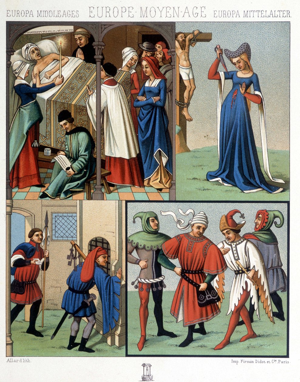Trajes civiles en la Edad Media del siglo XIV al XV. En “El traje histórico” de A. Racquet de Unknown artist