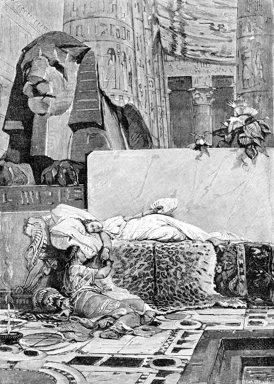 Cleopatra (69 a.C. - 30 a.C.) y Antonio o Marco Antonio (83 a.C. - 30 a.C.) después de la derrota ante el Imperio Romano. Grabado del siglo XIX. de Unknown artist