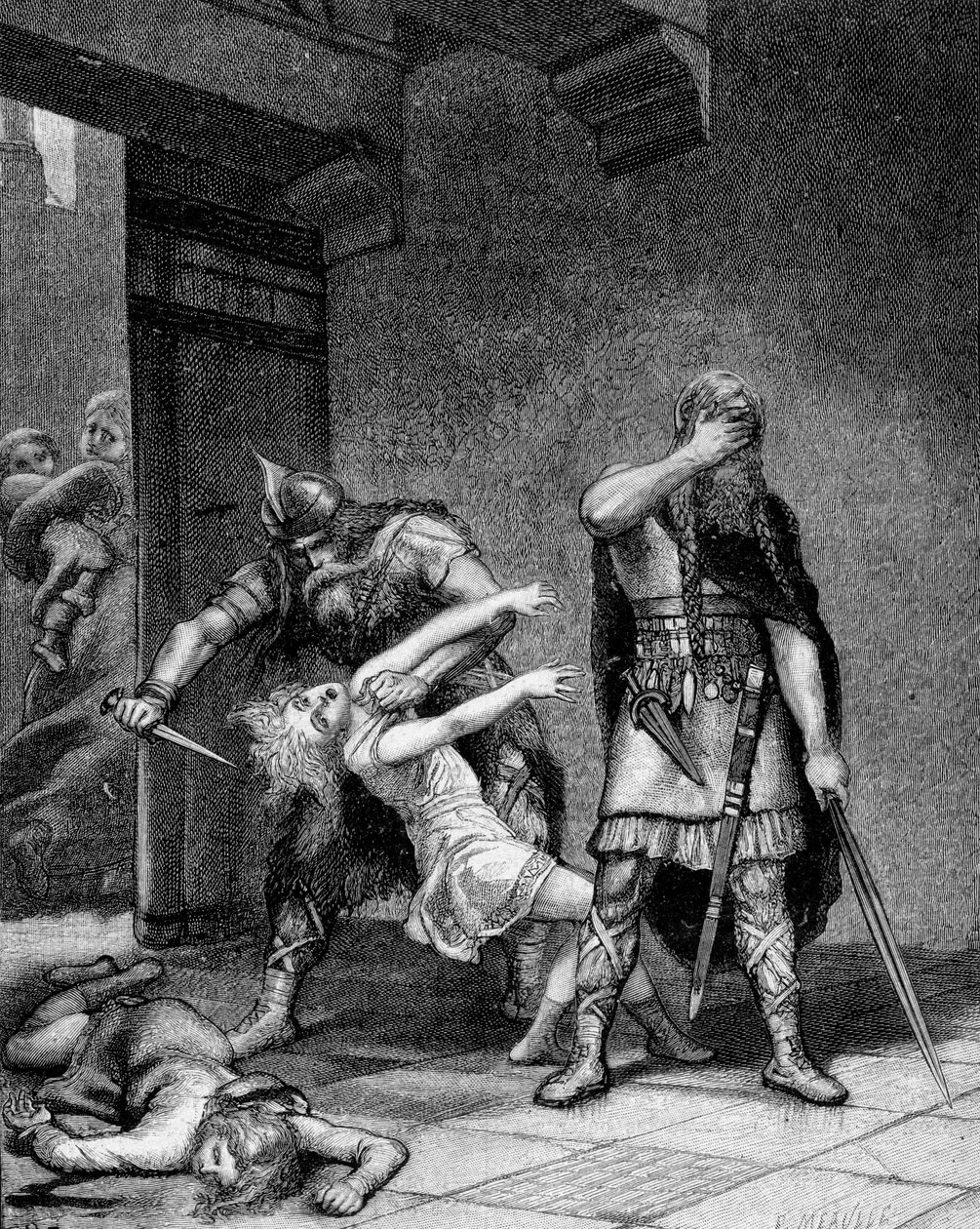Clotario I (v.497-561) y Childeberto I, los reyes francos, asesinaron a dos hijos de su hermano Clodomiro (495-524) de Unknown artist