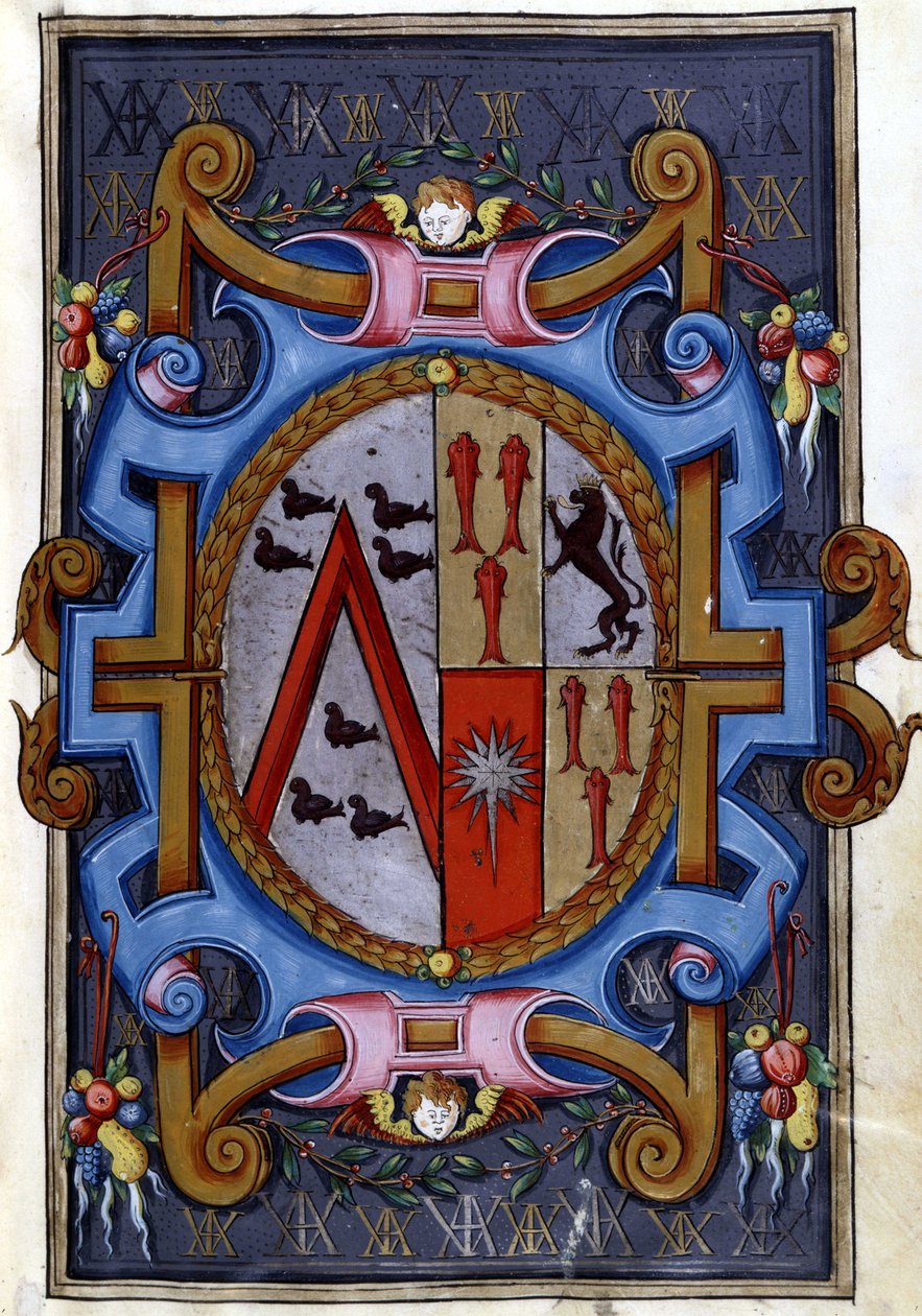 Escudo de armas, "La muerte de Rodomont y su descenso a los infiernos" de Unknown artist