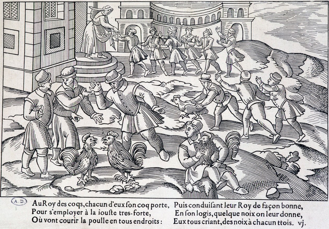 Pelea de gallos, siglos XVI-XVII de Unknown artist