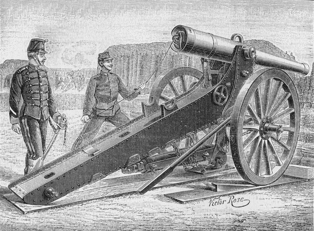 Cañón de asedio de 155 mm del Coronel de Bange. En “Álbum de la Ciencia”, Éditions Jouvet de Unknown artist