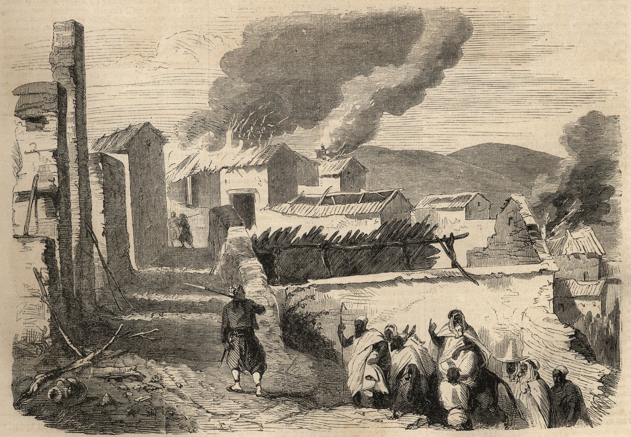 Conquista de Argelia: expedición a la Gran Cabilia en 1857. Sumisión de los Beni-Yenni basado en un dibujo del Sr. Ameller, jefe de batallón del 1er Zouave. Grabado en “Le Monde illustré” de 1857. Colección privada. de Unknown artist