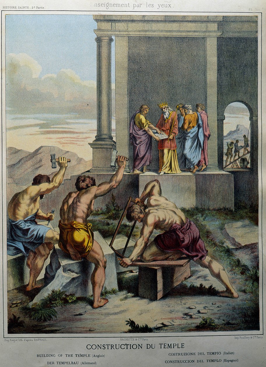 Construcción del Templo de Salomón - en “Historia Sagrada”, ed. Hachette de Unknown artist