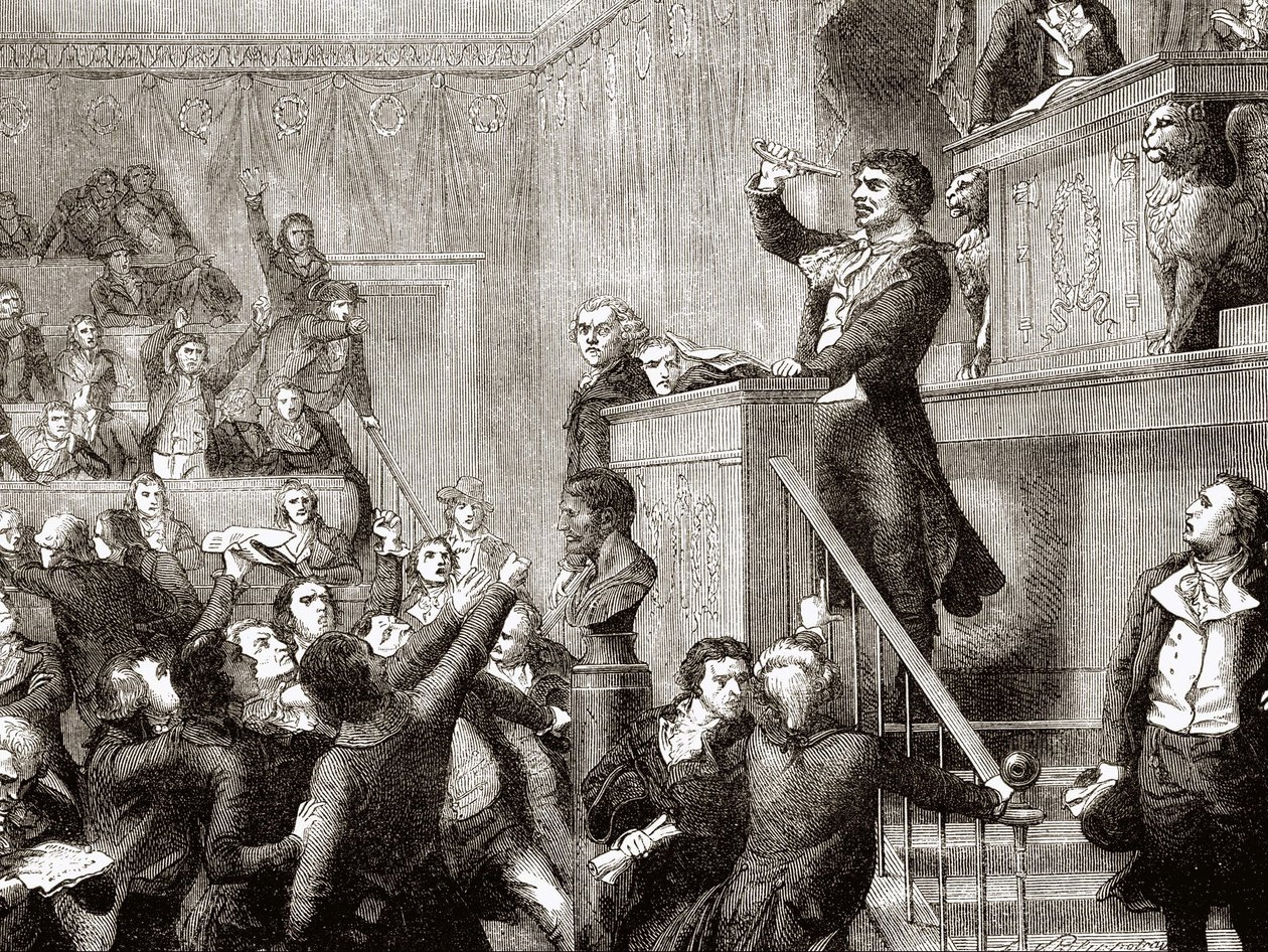 Convención del 21 de septiembre de 1792: Jean Paul Marat en la tribuna - grabado en “Historia de Francia” por Henri Martin de Unknown artist