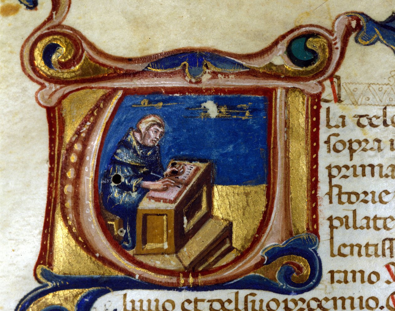 Monje copista en su scriptorium, iluminura de Unknown artist