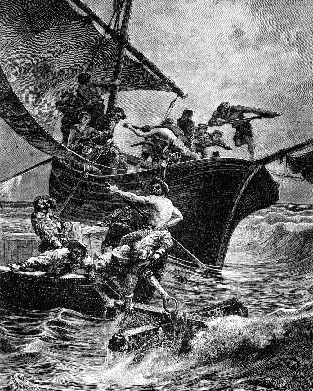 Pesca de coral con la ayuda del equipo. de Unknown artist