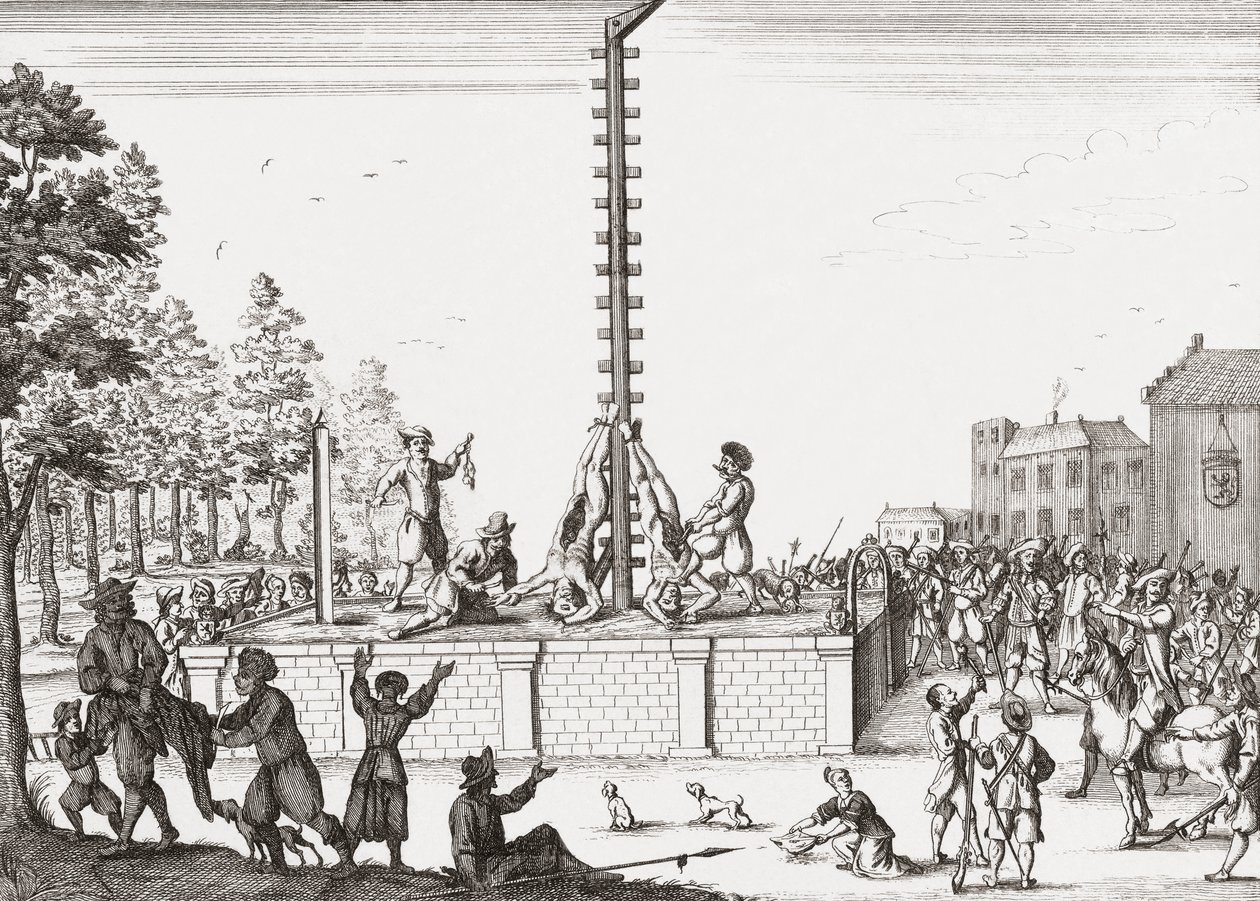 Cadáveres de Johan y Cornelis de Witt colgados en la horca. de Unknown artist