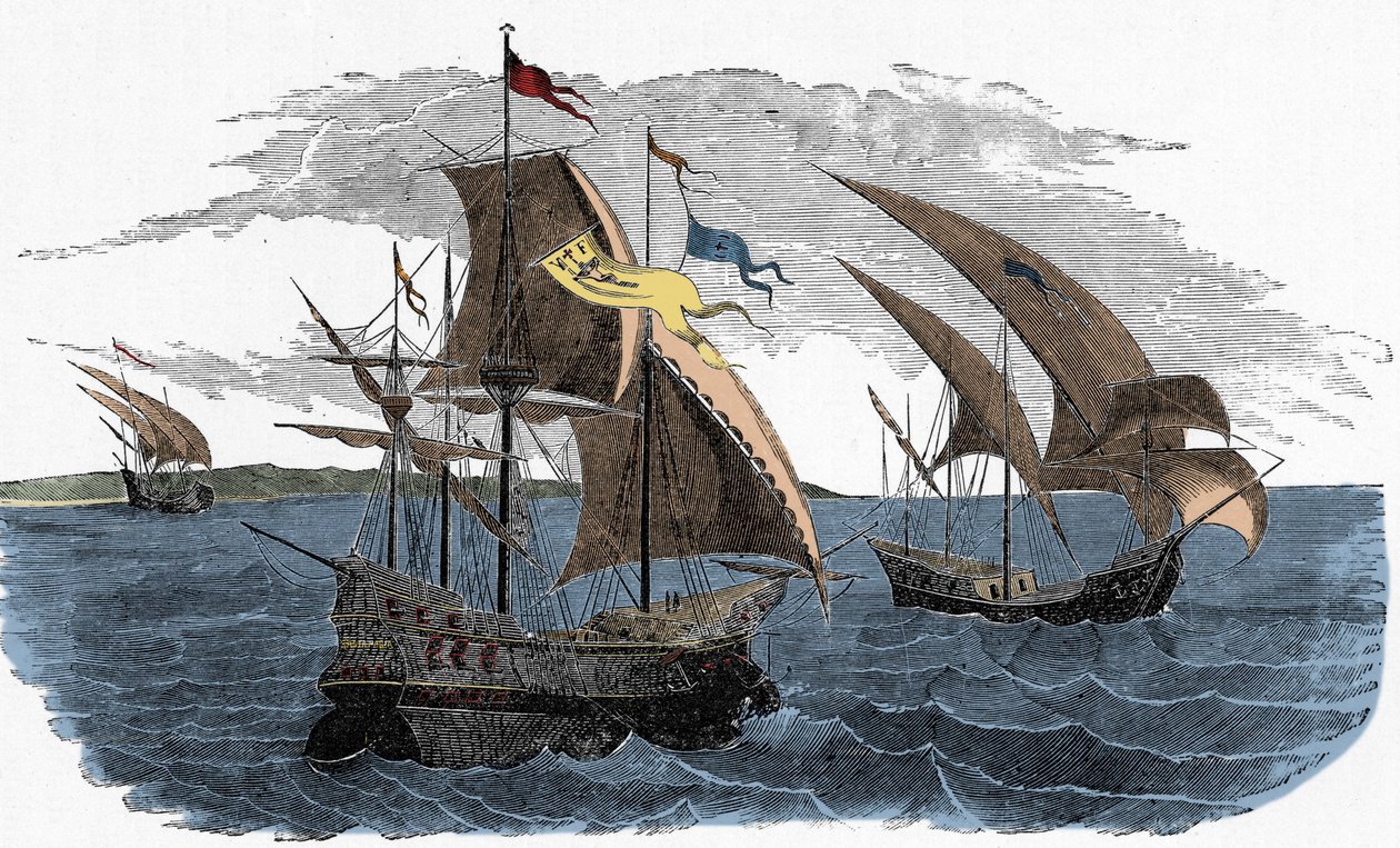 La flota de Cortés navegando hacia México - Colonización española de las Américas: la armada de Hernán Cortés (circa 1485-1547) navega hacia México de Unknown artist