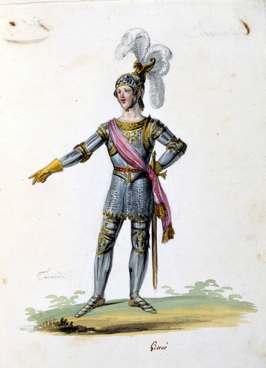 Traje para el personaje de Tancredo dibujado por Gironi para la ópera “Tancredi” (Tancredo) de Gioacchino Rossini. 1813 de Unknown artist