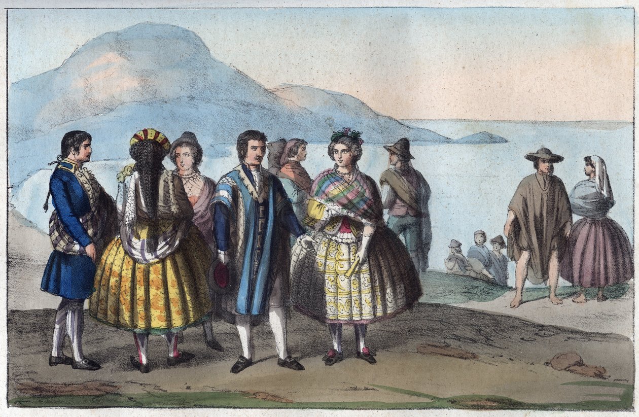 Trajes del pueblo de Concepción, Chile - grabado de “Usi e Costumi di Tutti i Popoli dell